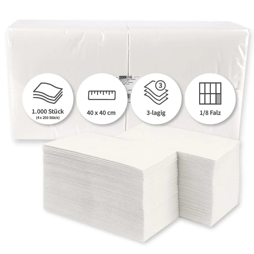 Hygostar Eleganza Servietten weiß 40x40cm 1000St 3-lagig