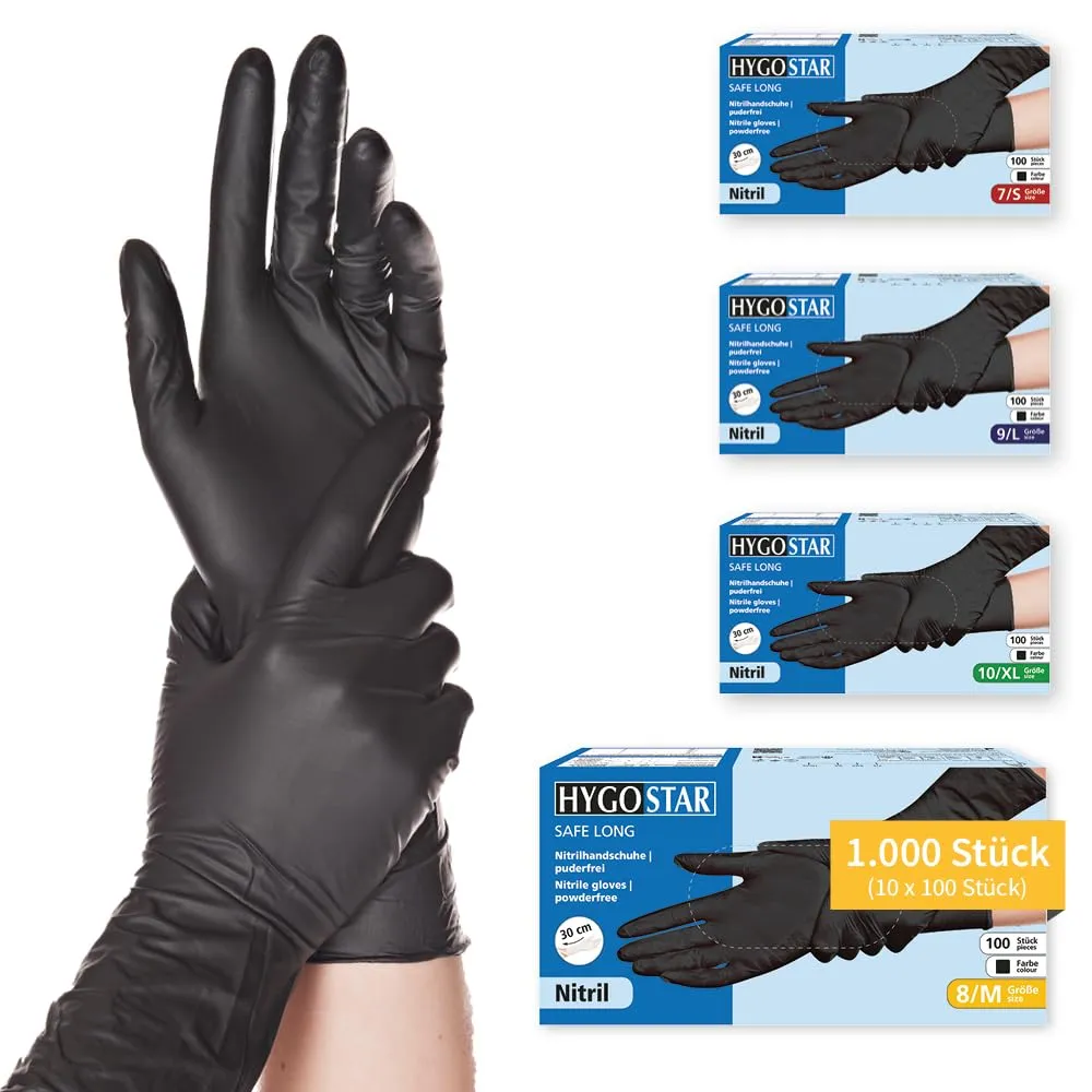 Hygostar Safe Long Nitrilhandschuhe Weiß 8/M, 100 Stück, 30 cm