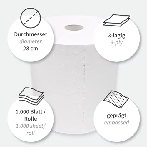 Hygoclean Putzpapier 3-lagig 350 m 1000 Blatt weiß