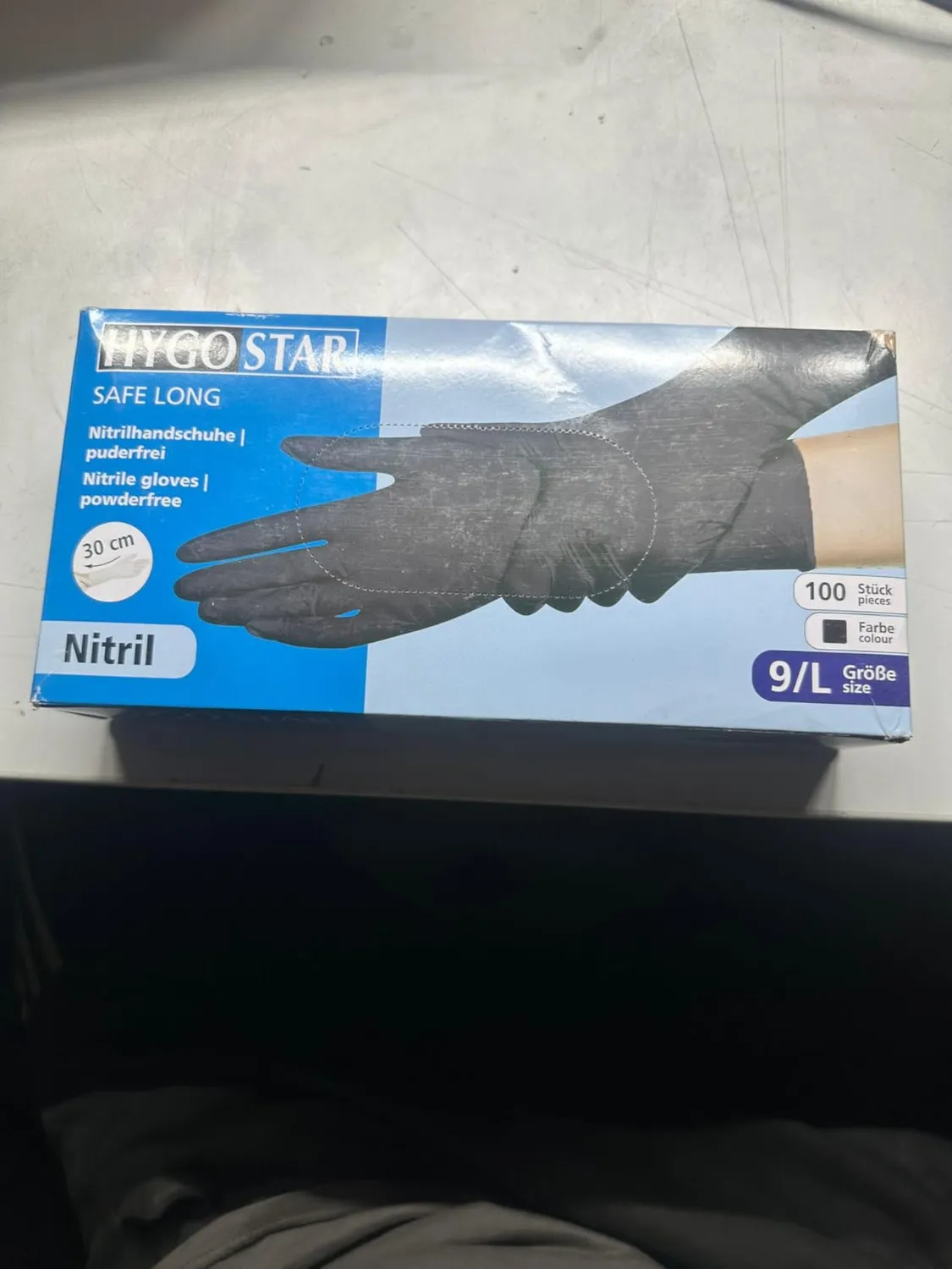Hygostar Safe Long Nitrilhandschuhe Weiß 8/M, 100 Stück, 30 cm