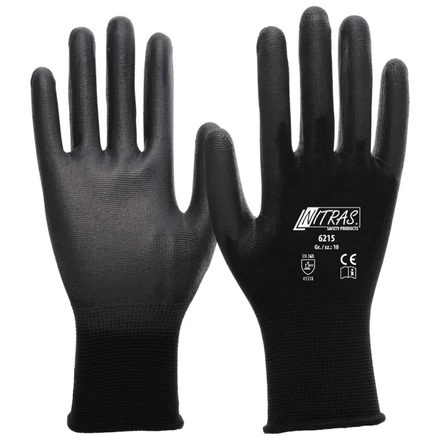 Nitras 6215 Montagehandschuhe Nylon schwarz L 12 Paar PU