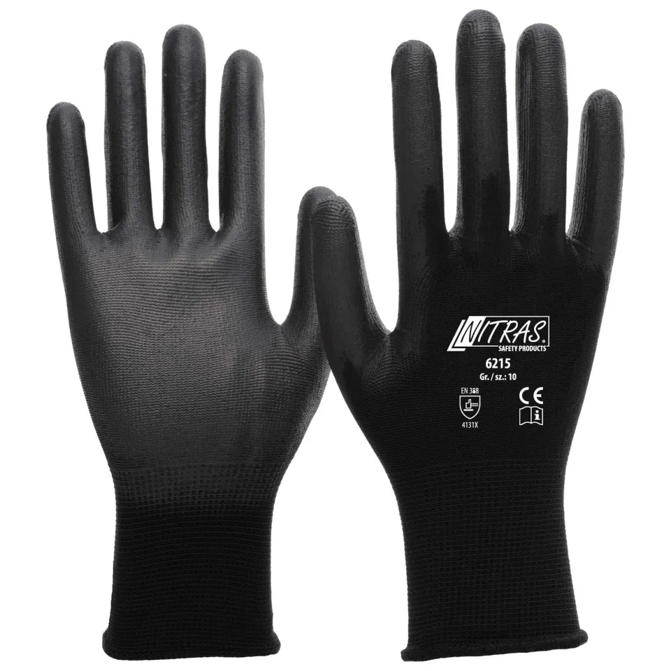 Nitras 6215 Montagehandschuhe Nylon schwarz L 12 Paar PU