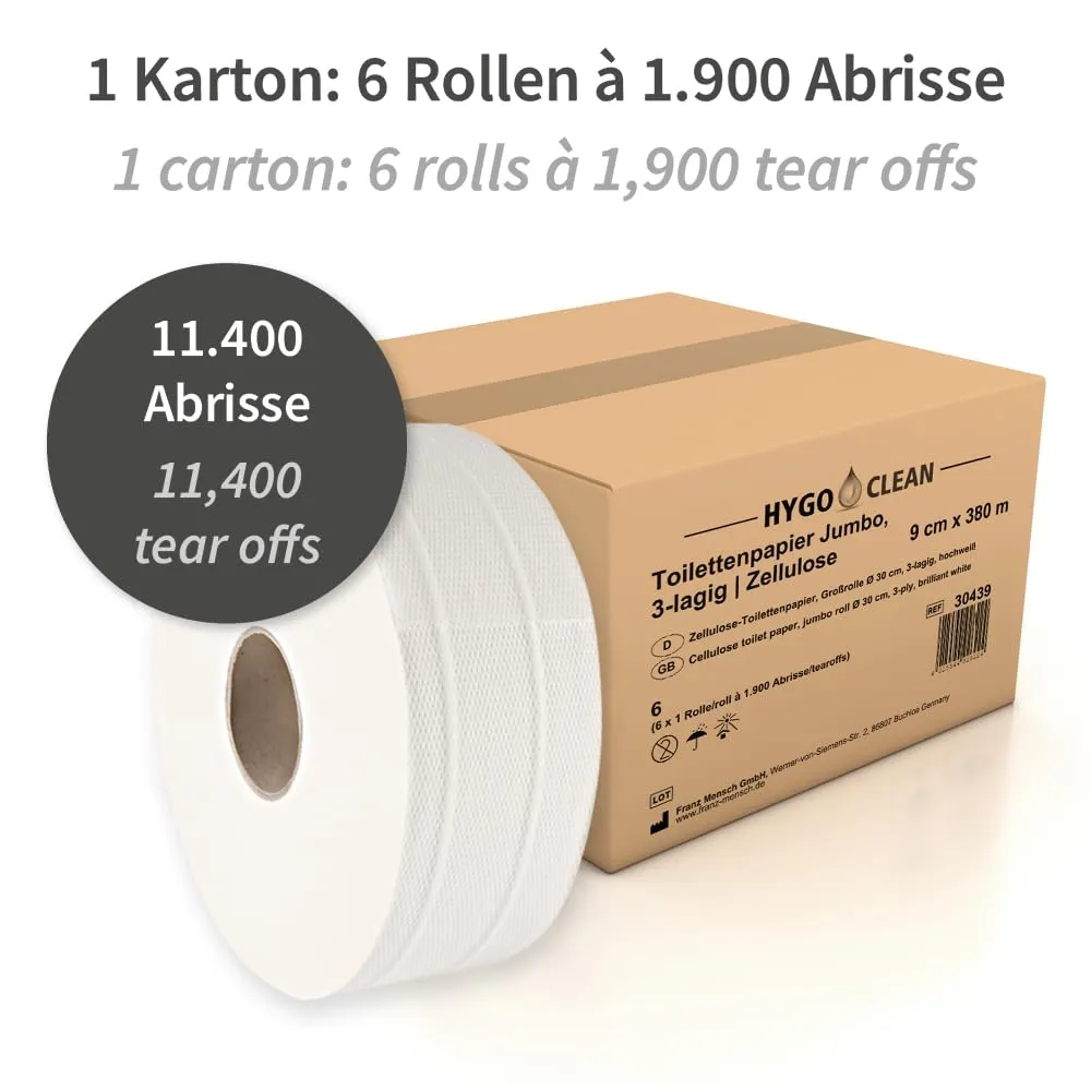 Hygoclean Jumbo Toilettenpapier 3-lagig 6 Rollen 1650 Blatt